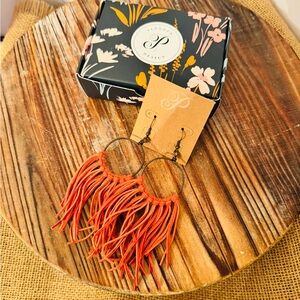 Plunder Designs Wyatt Earrings - Burnt Orange Fringe- NIB